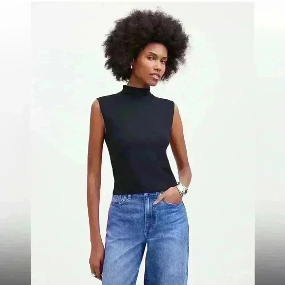 Madewell Funnelneck Cropped Muscle Tee True Black Size XS - Picture 1 of 9